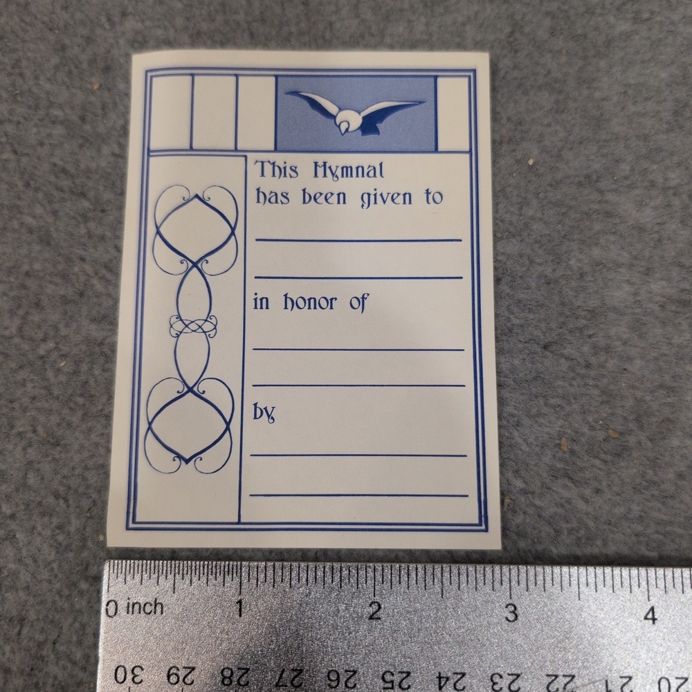 Vintage Blank Blue Dove Hymnal Dedication Bookplate Label Unused Cream Paper - Picture 2 of 2